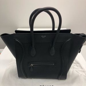 Celine Mini Luggage Handbag Pebbled Leather Black